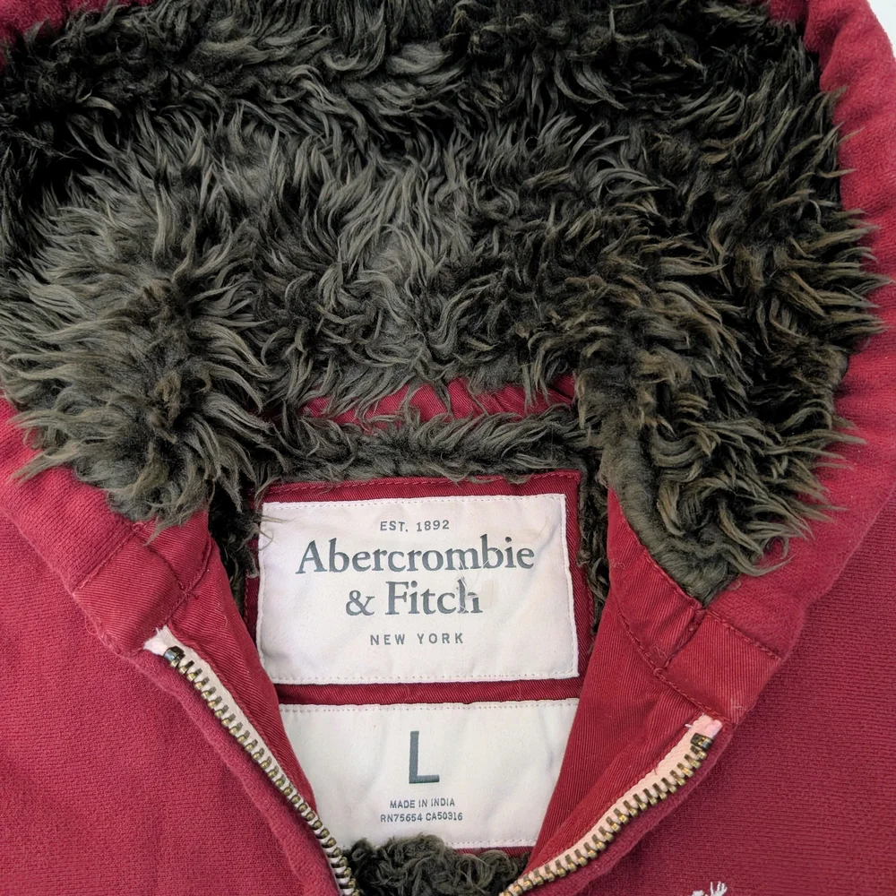 Vintage Abercrombie & Fitch Burgundy Hooded Sweatshirt Faux Fur Lining Rare. - Picture 8 of 9